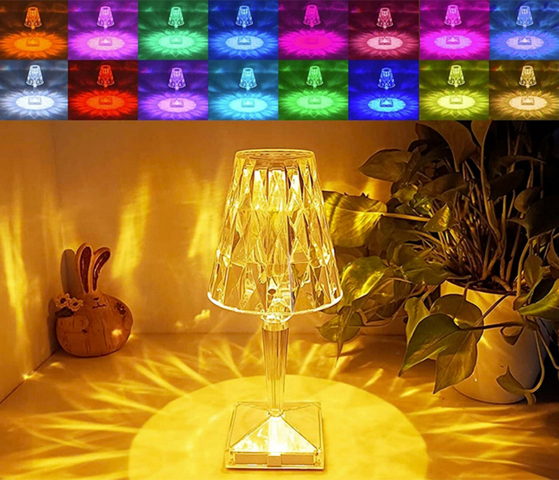 Lámpara de mesa de acrílico transparente como luz de mesa LED de color rgb