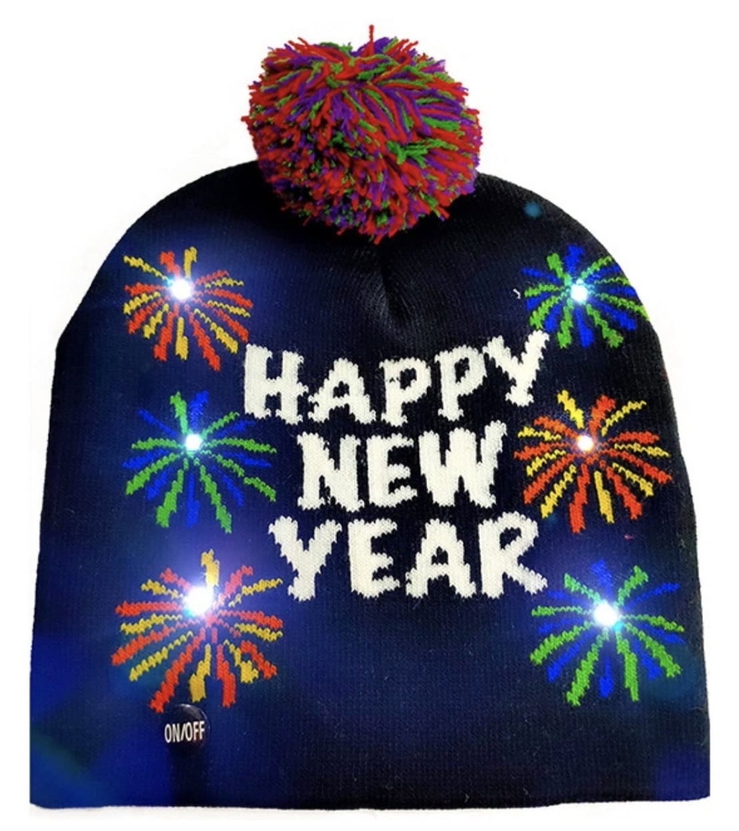 Gorro navideño tejido de invierno con luces y bombillas LED - FELIZ AÑO NUEVO