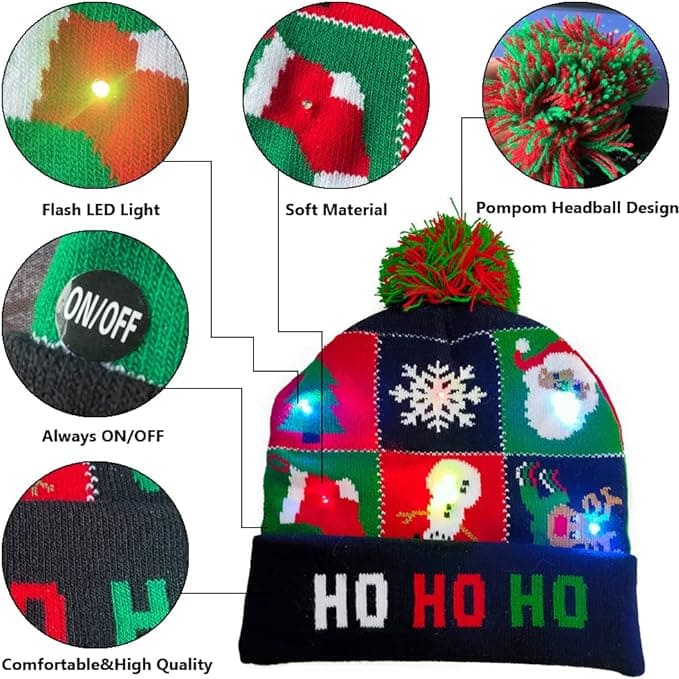 Gorros de invierno para el invierno con pompón y LED brillantes.