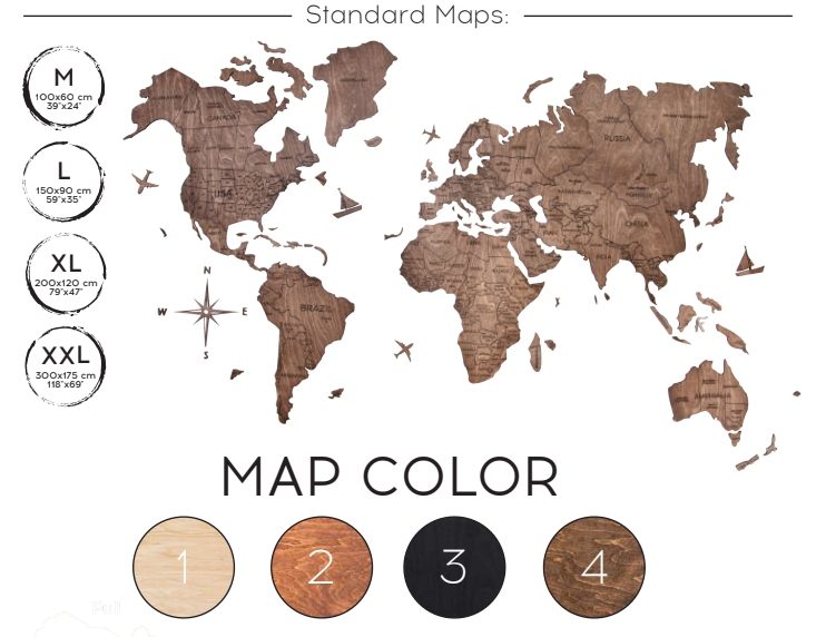 mapa de madera en pared de roble