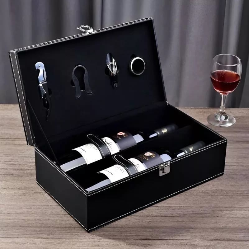 Caja de vino set regalo cuero cestas de lujo set