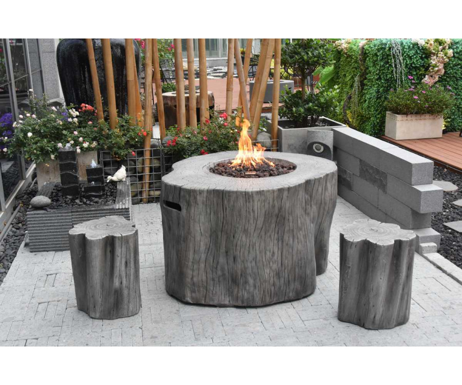 chimenea de gas de tocón de madera para la terraza y el jardín en imitación madera